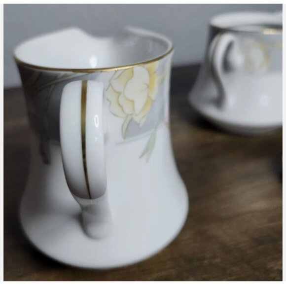 MIKASA Charisma Gray L9049 Creamer and Sugar Bowl w/Lid Floral Gold Trim Japan - Picture 10 of 14